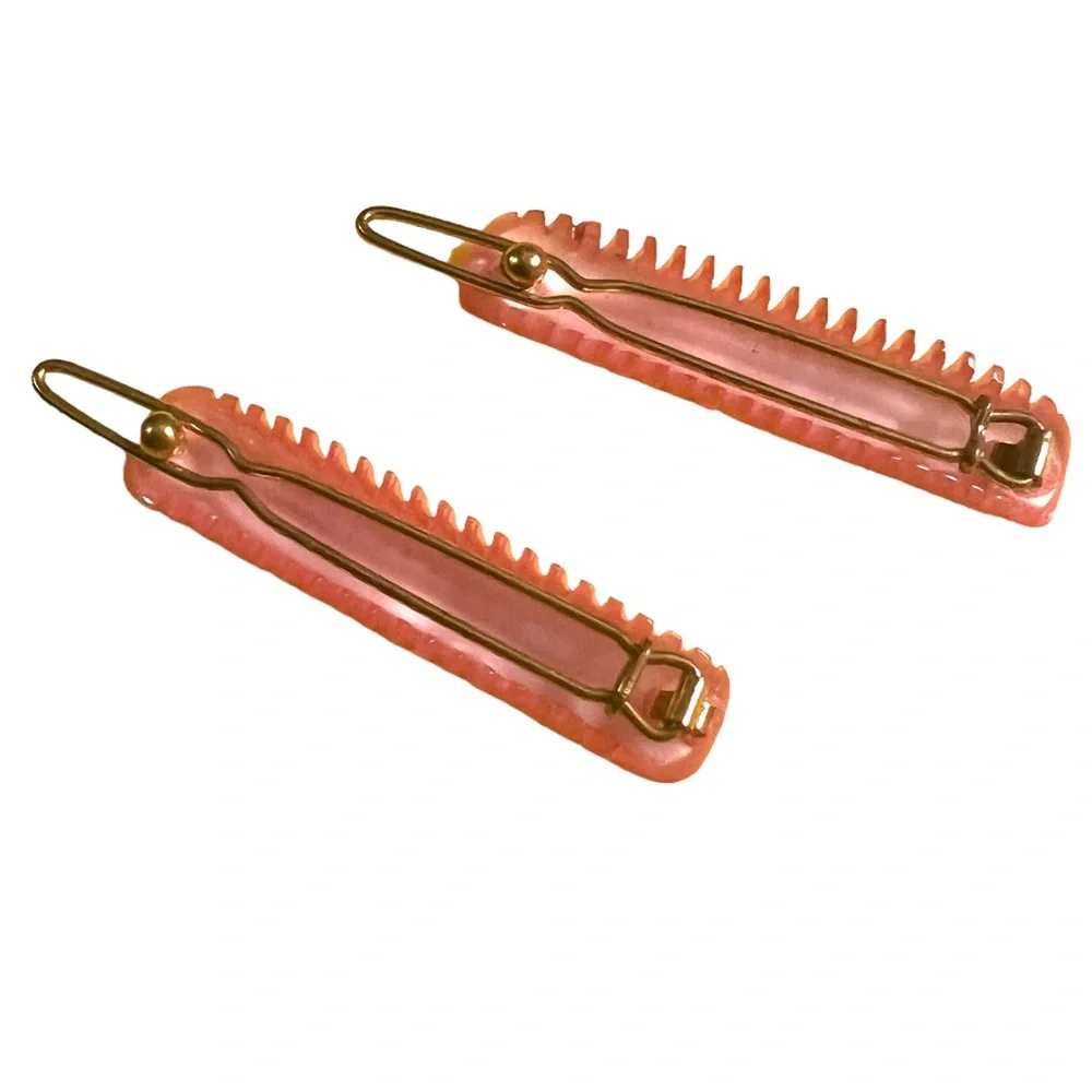 1960’s Vintage Pearlescant Bubblegum Pink French Hair Battettes, Deadstock
